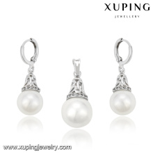 63961 Fashion Elegant Pearls Jewelry Set in Rhodium Color